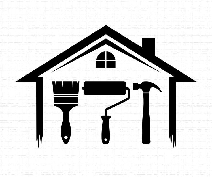 Finishing Works 5 Haus und Werkzeuge Logo SVG T Shirt Design Pinsel Rolle Hammer Handyman Geschenk Cut Files SVG PNG Instant Download